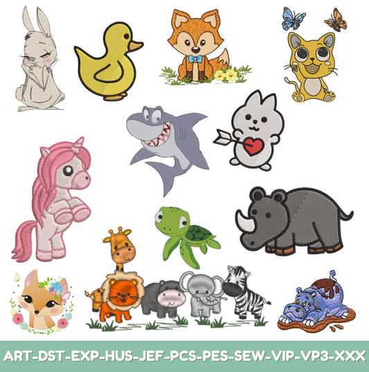 Cute Baby Animal Embroidery Bundle