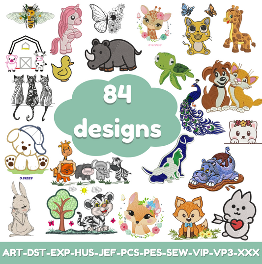 Cute Baby Animal Embroidery Bundle
