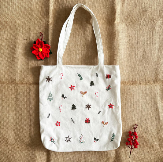 Hand Embroidered Christmas Canvas Bag